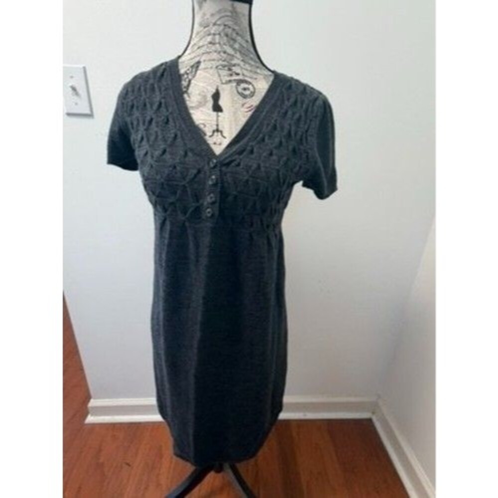 Decree Women's Short Sleeve Sweater Dress S Gray Three-button Henley Neckline